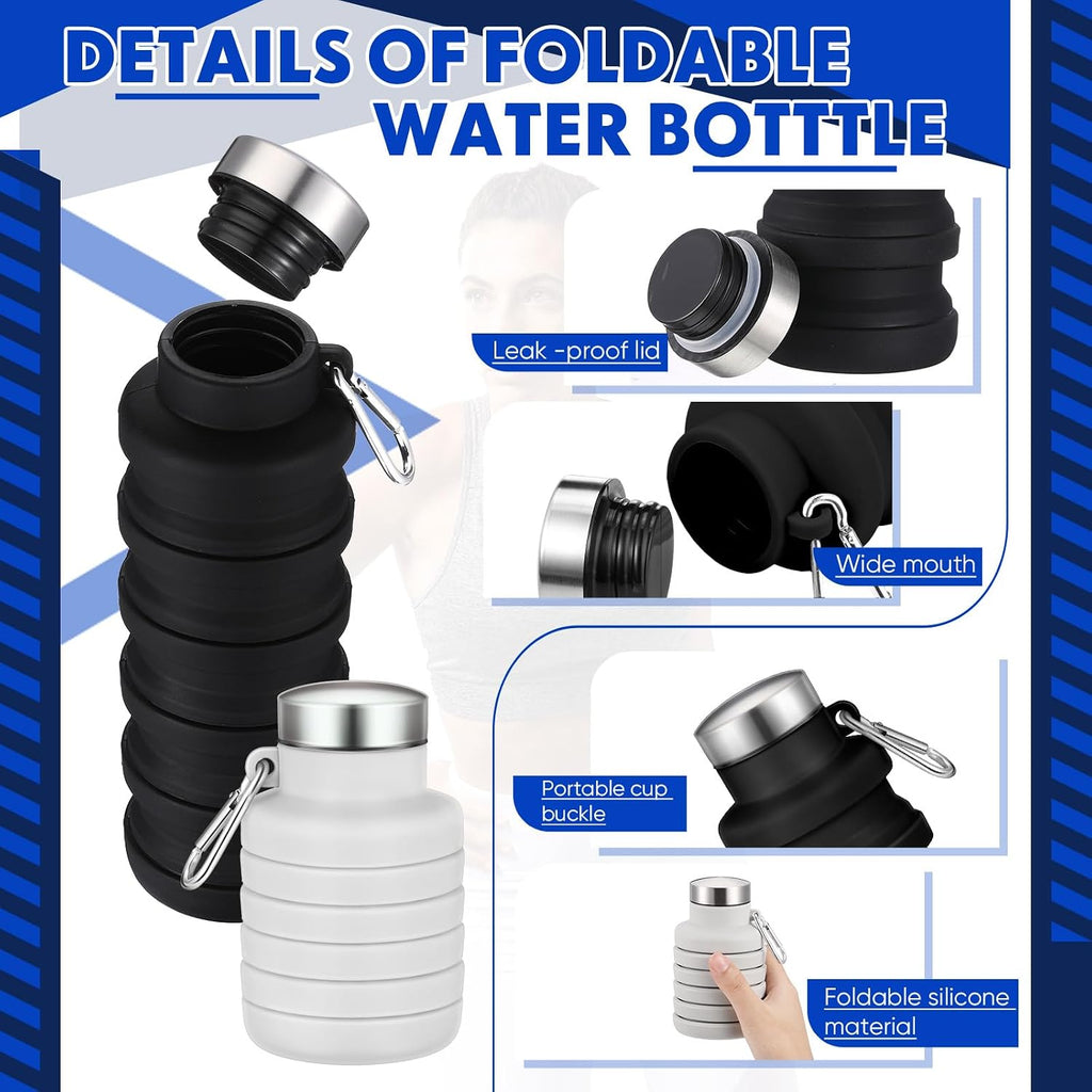 Baderke 2 Pcs Collapsible Water Bottles, 17oz, Black, Gray White