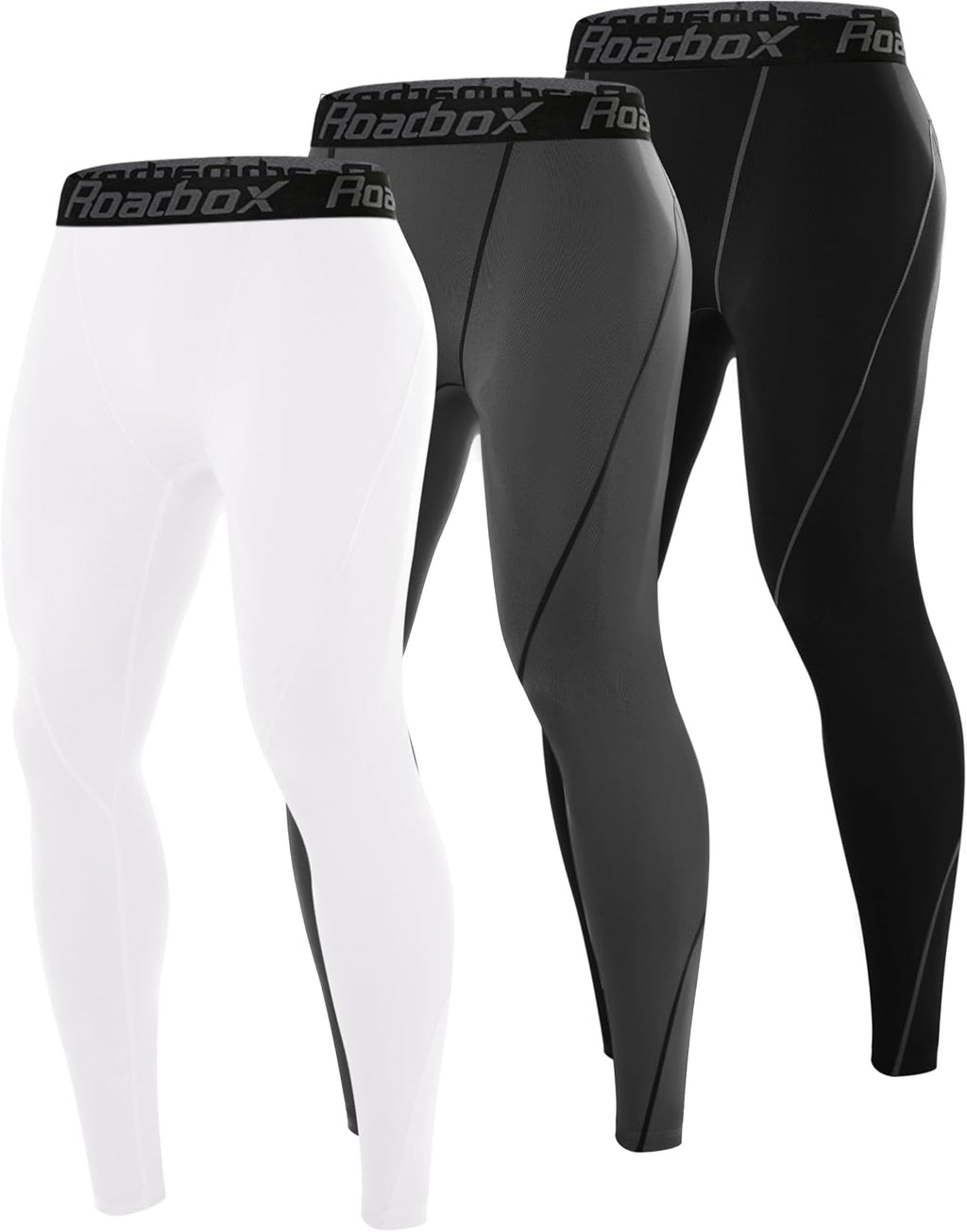 Roadbox 3 Pack Compression Pants Men, Performance Running Workout Leggings