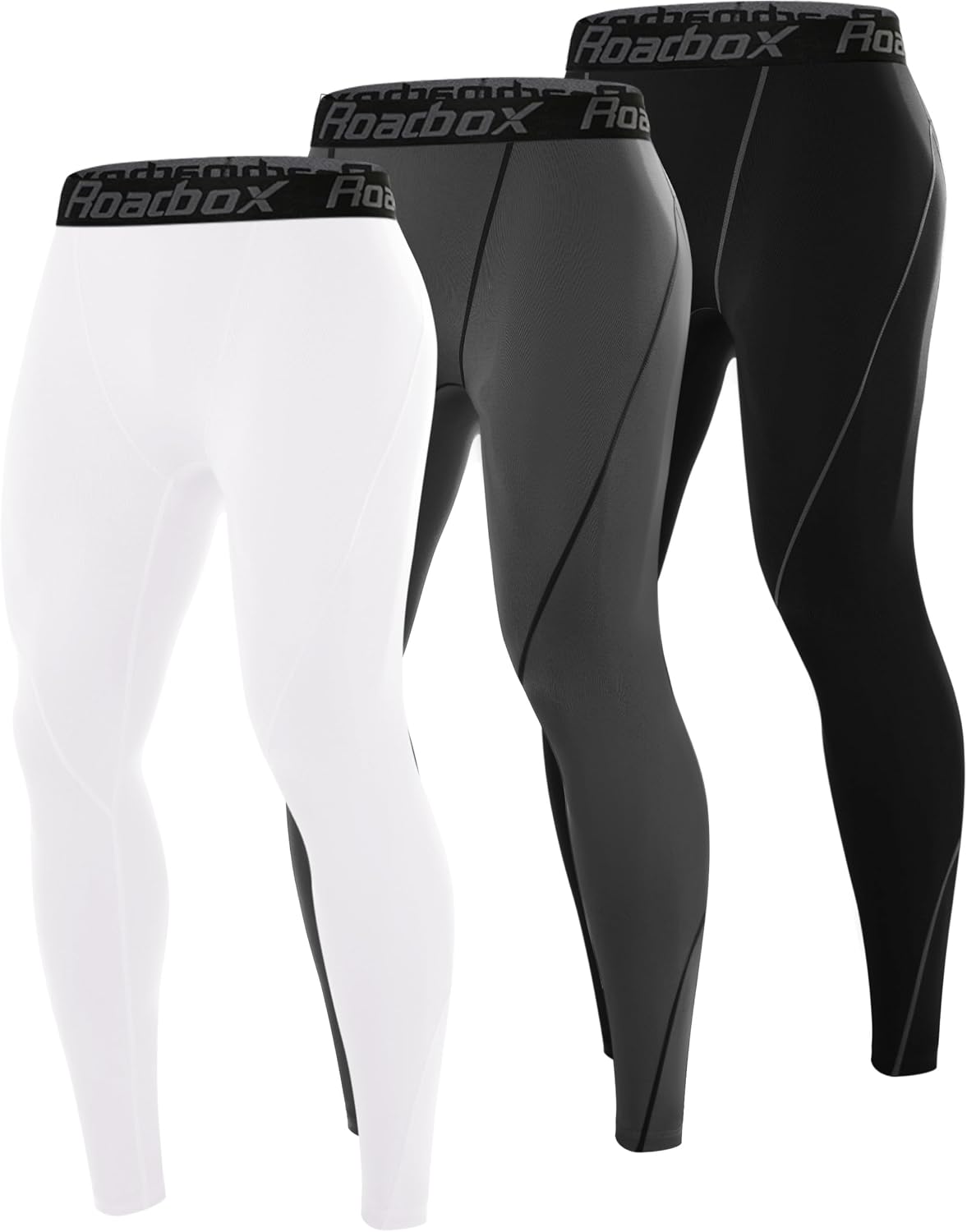 Roadbox 3 Pack Compression Pants Men, Performance Running Workout Leggings
