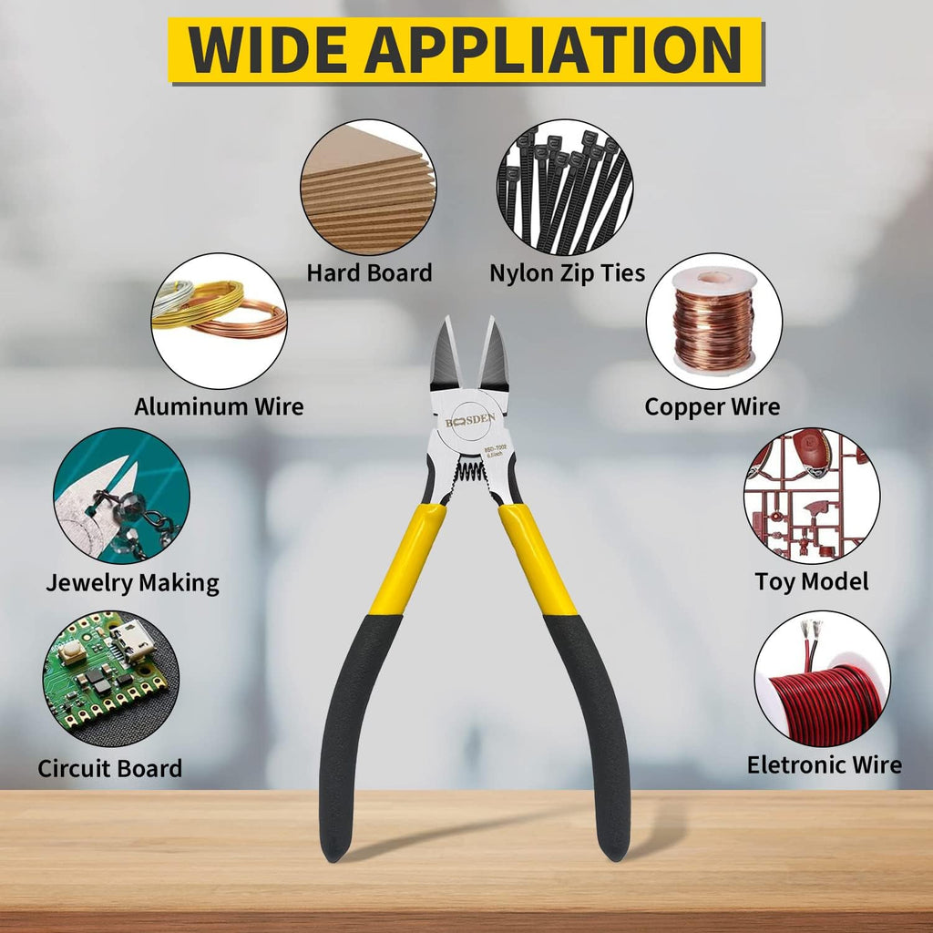 BOOSDEN Wire Cutter 6.5 inch Cutting Pliers Diagonal Cutter Snipper 6 Pack