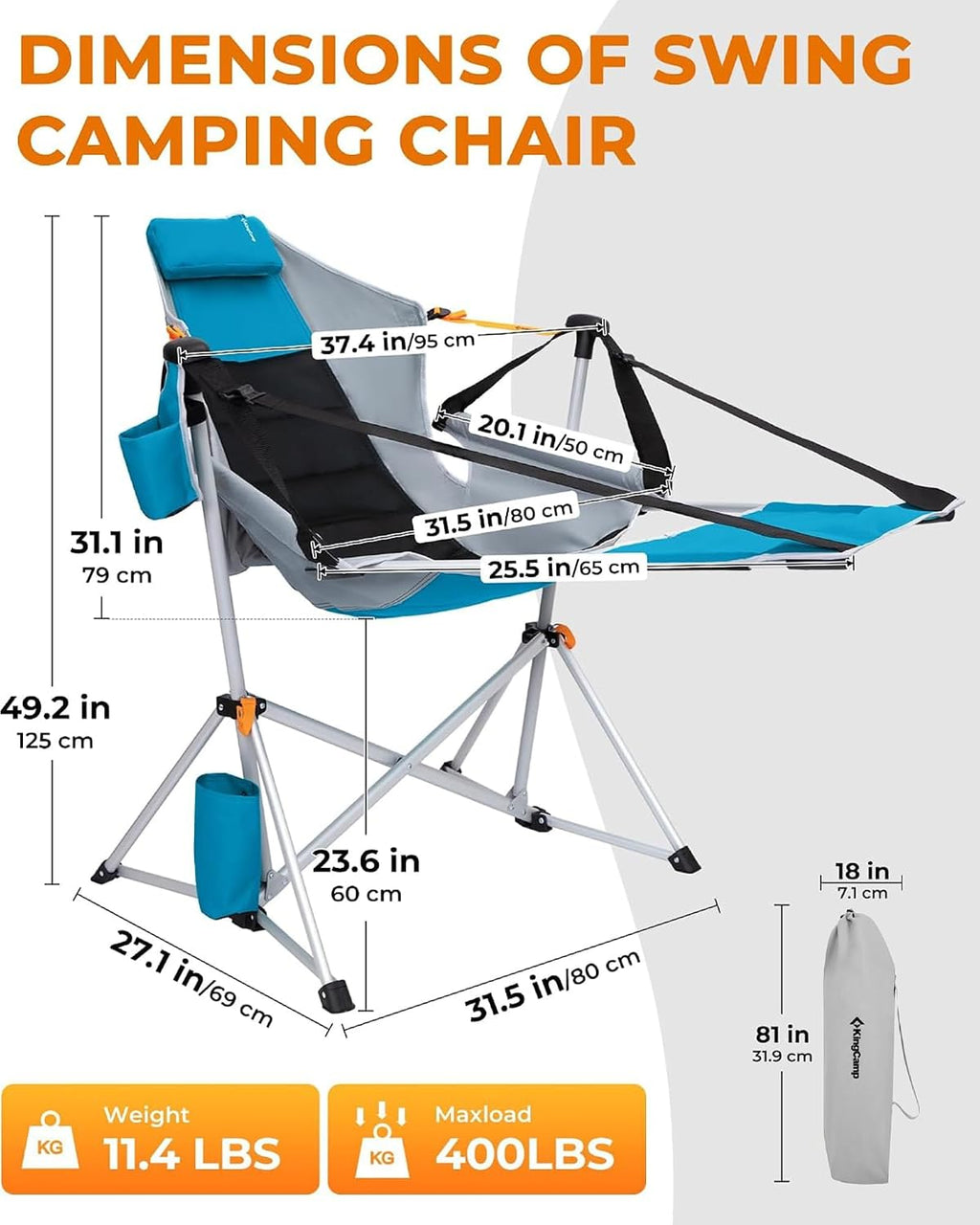 KingCamp 2 Pack Hammock Chairs with Footrest, Heavy Duty Swing Chair 400lbs