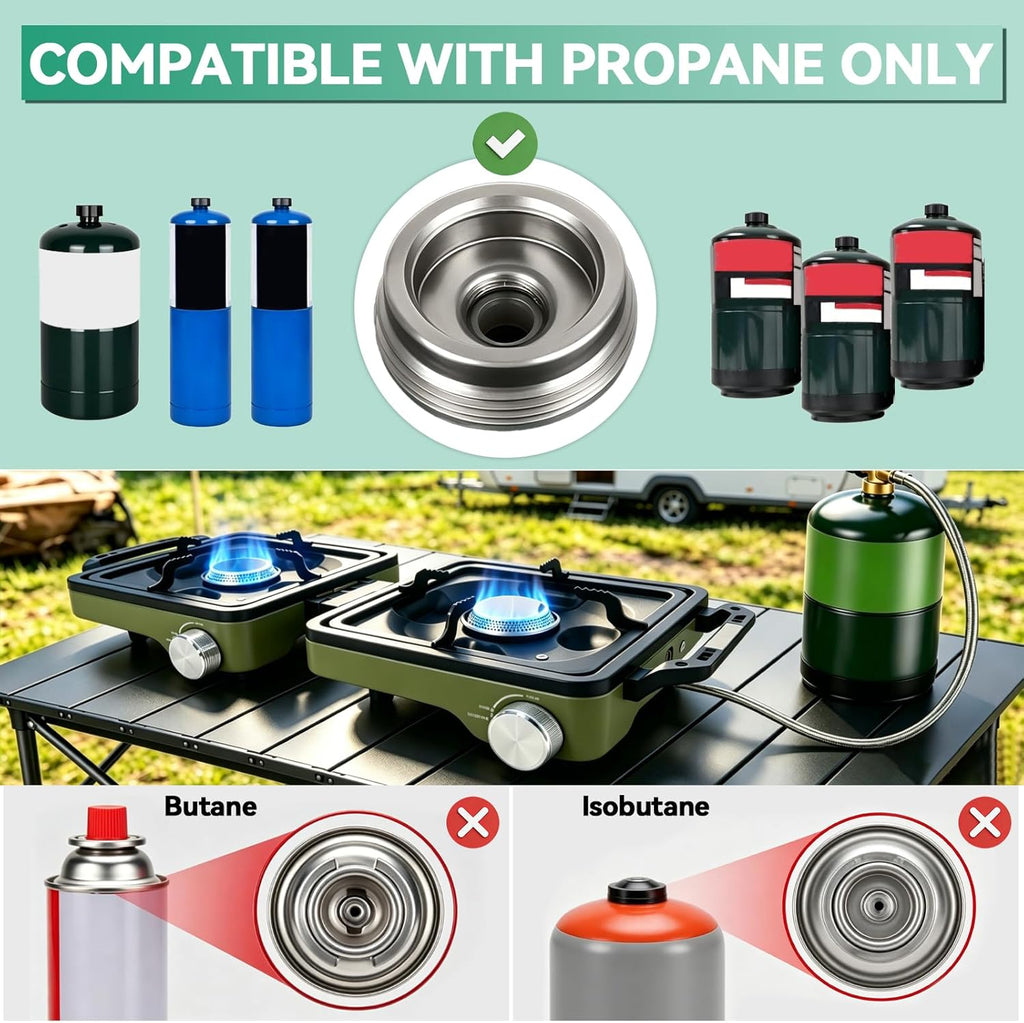2 Burner Portable Propane Camping Stove Kit, 24000 BTU Foldable Hiking Stove with Frying Pan, Pot, Windshield & Carry Bag, Outdoor Cookware Camp Cooking Set for Tailgating, BBQ, Picnic, Green