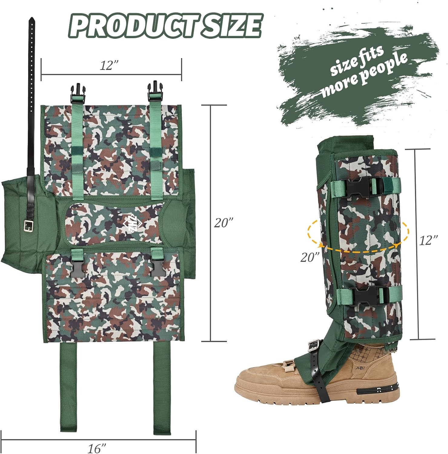 ZHZ Snake Gaiters, Durable Waterproof Snake Chaps for Lower Leg Protection, Adjustable Snake Guards for Men & Women, Ideal for Hiking, Camping & Farm Work