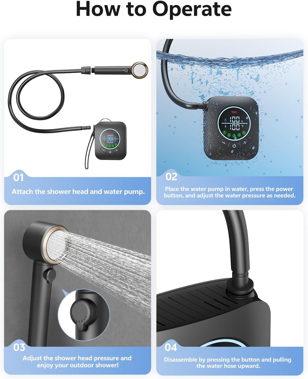 Portable Shower – 8000mAh Rechargeable Camping Shower
