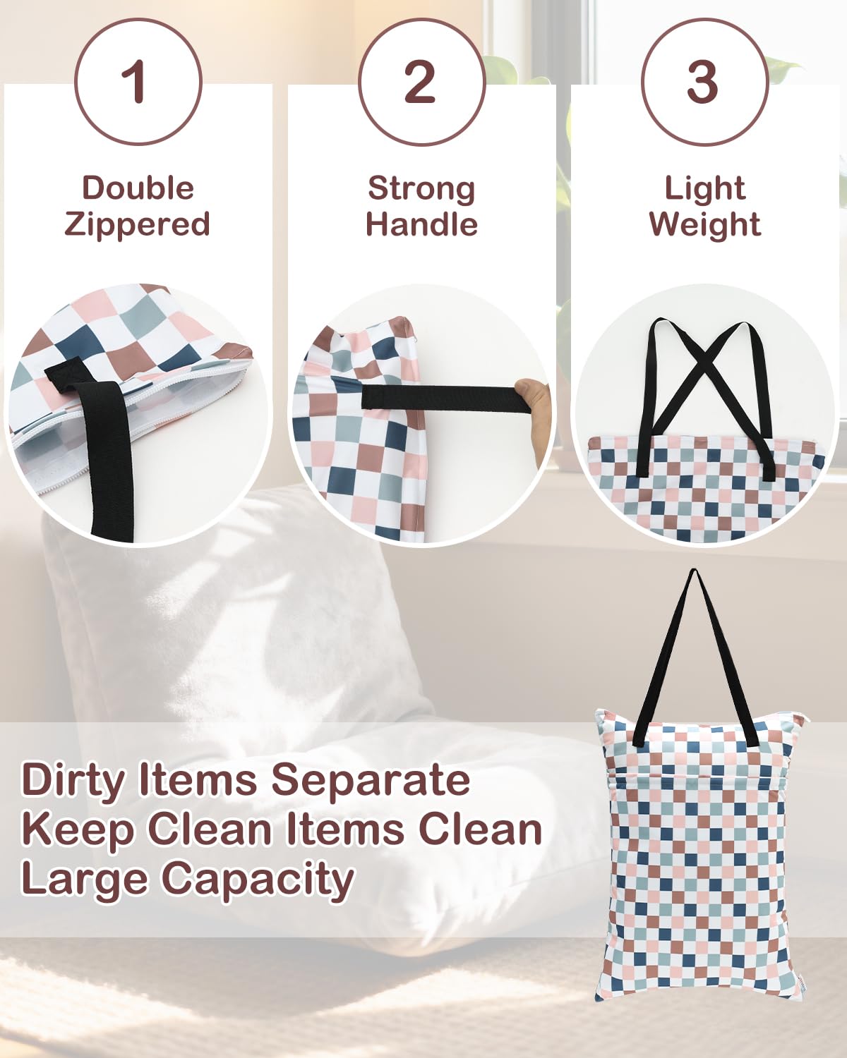ALVA ALVABABY 2 Pack Large Wet Dry Bag Waterproof Hanging Cloth Diaper with Double Zippered Pockets 25x18 inches 2HL02