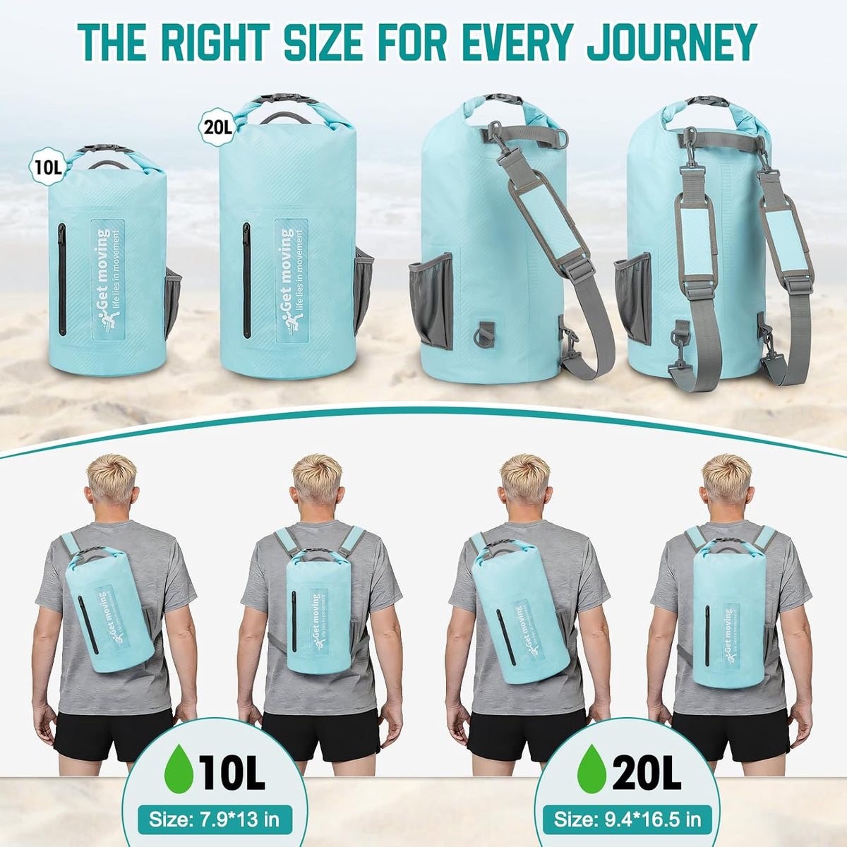 BKNOOU Dry Bag Waterproof for Kayaking, Roll Top Backpack for Women Men