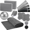 Simgoing 14 Pcs Yoga Kits for Home Workouts Pilates Equipment Set for Women Beginners, Hot Yoga Towel Blocks Strap, Knee Pad, Resistance Loop Exercise Band, Massage Lacrosse Ball, Pilates Ball