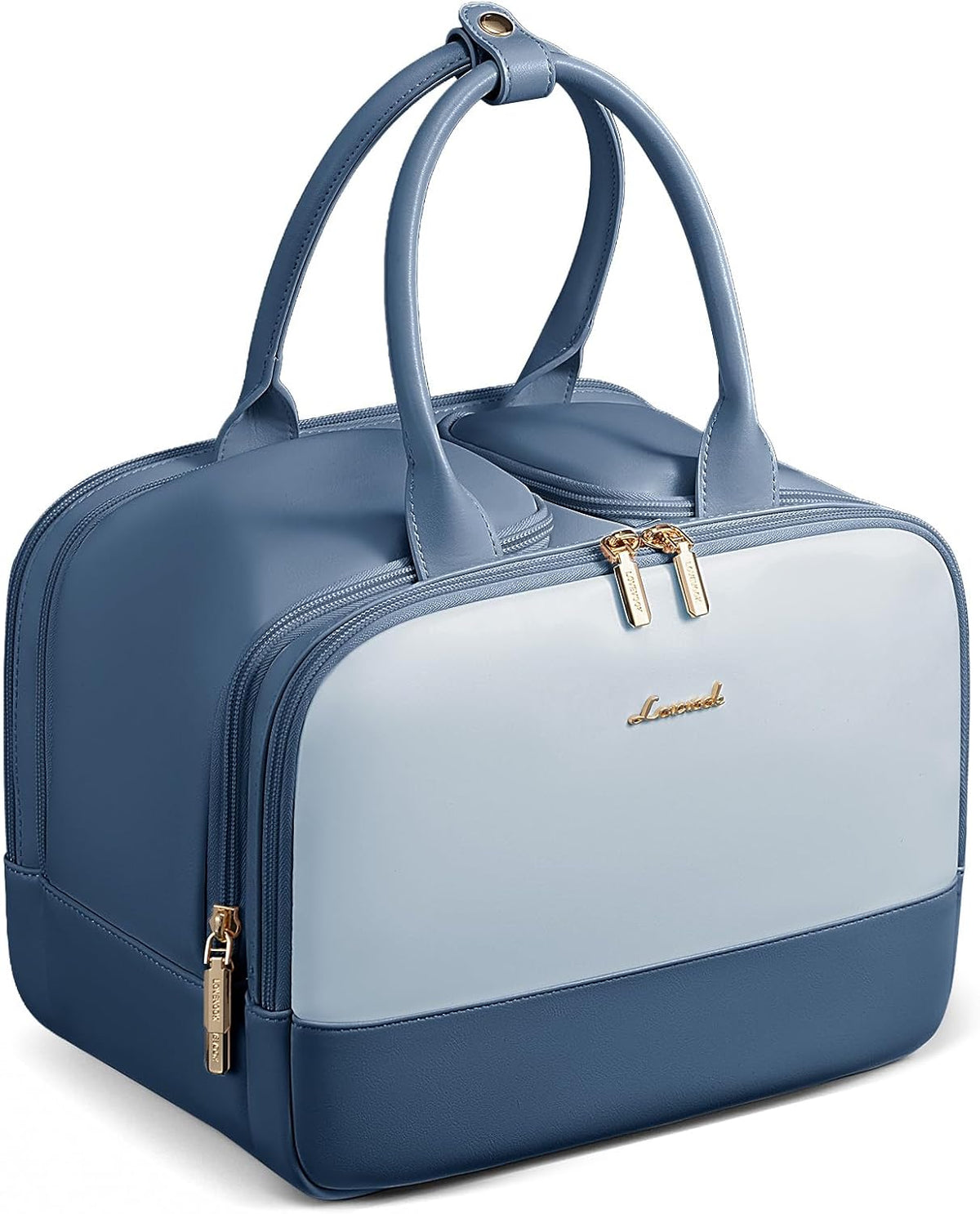 LOVEVOOK Travel Toiletry Bag for women, Leather Large Wide-open Makeup Bag, Waterproof Cosmetic Bag Organizer for Shower, Traveling, Toiletries, Bathroom