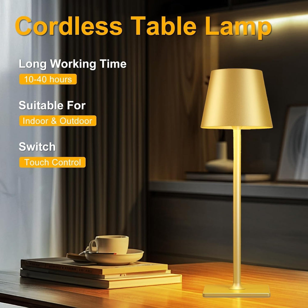 Yogaret Gold Rechargeable Cordless Table Lamp, Battery Operated, 2 Pack
