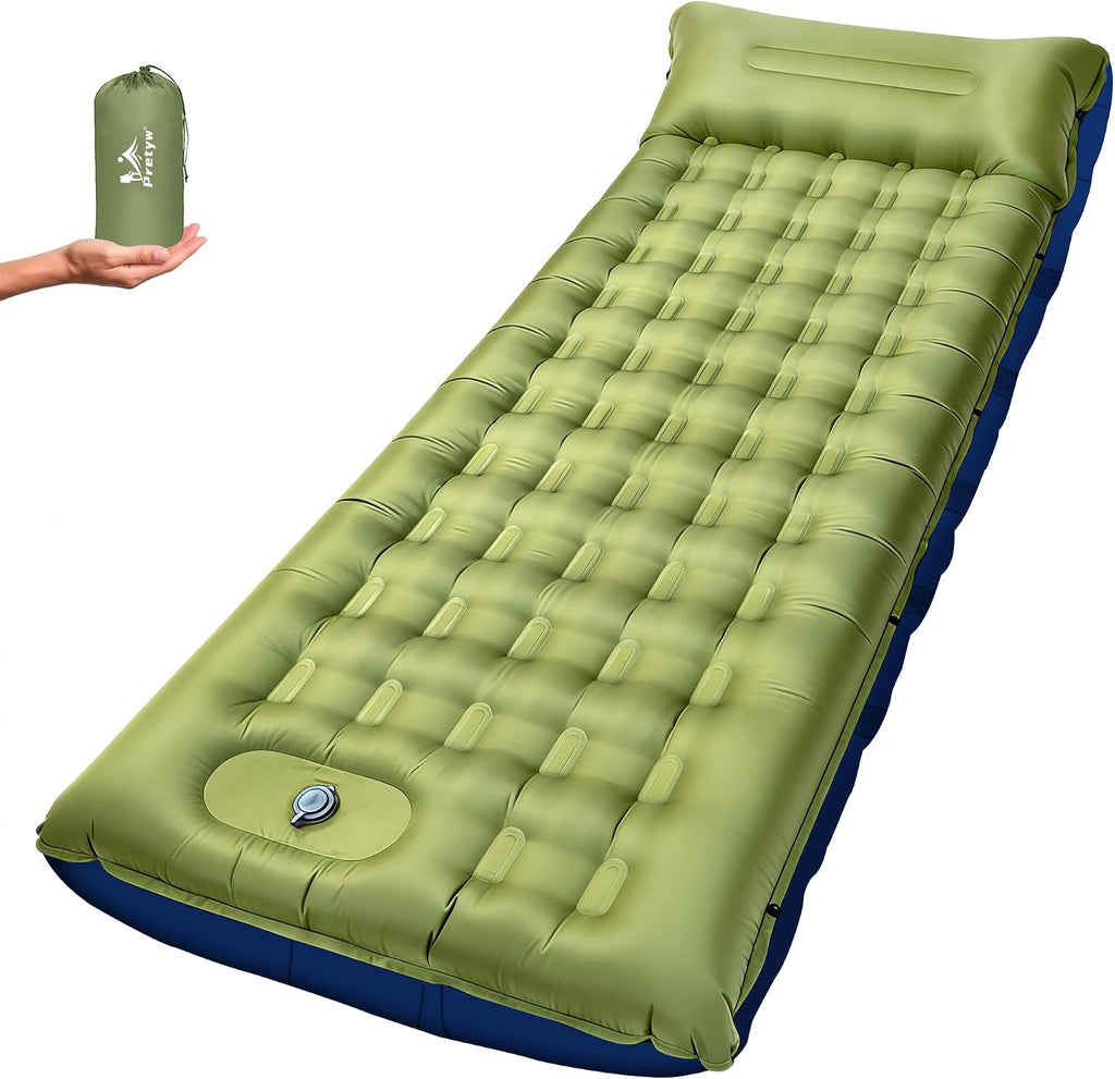 Camping Sleeping Pad 5.5" Thick with Pillow & Built-in Foot Pump