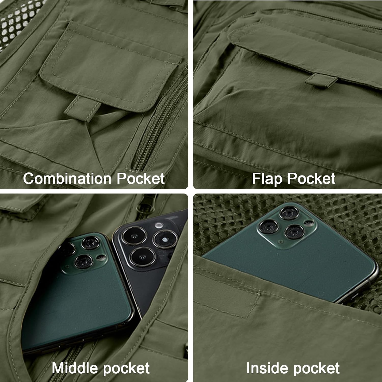 Mens Outdoor Vest Breathable Quick-Dry Fishing Vest Camping Hiking Lightweight Vest with Multi-Pocket