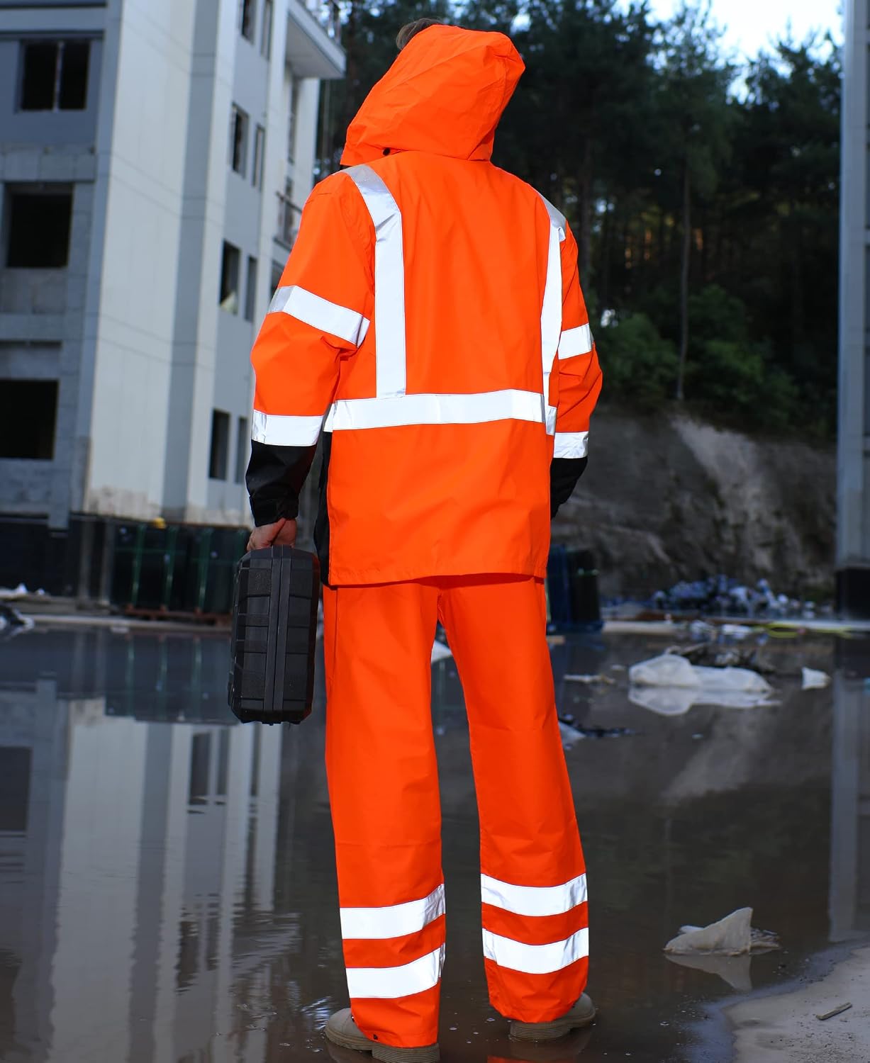 sesafety Hi Vis Rain Jacket, Rain Suits for Men Waterproof withBlack Bottom