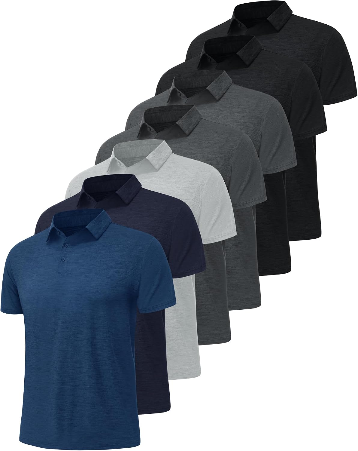BOOJO 7 Pack Polo Shirts for Men - Quick Dry Moisture Wicking Performance Short Sleeve Mens Golf Shirts for Casual Work