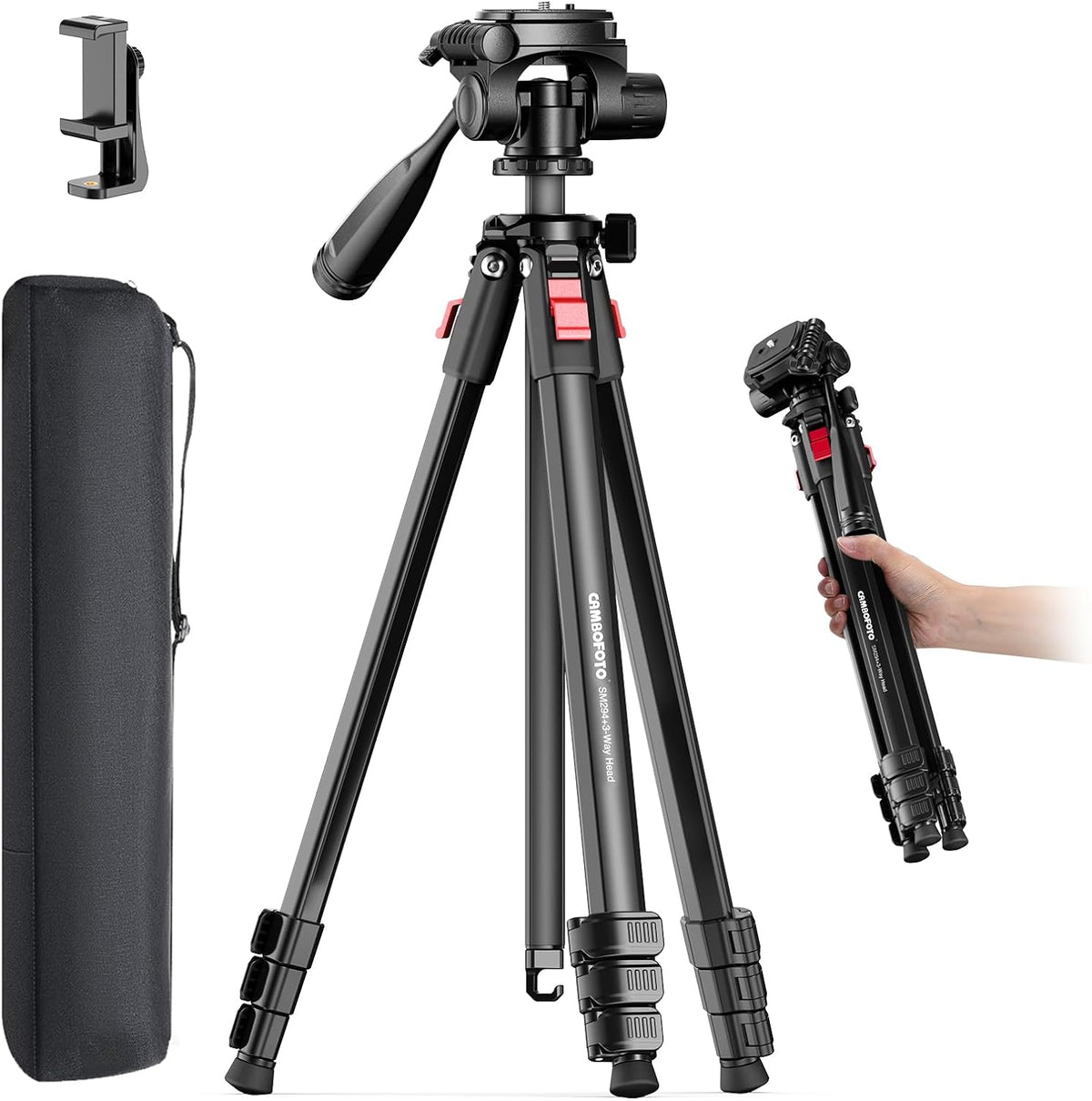 CAMBOFOTO 68 Inch Video Tripod with Pan Handle for Camera Phone Camcorder