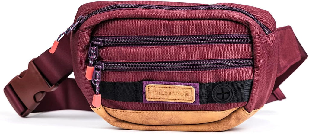 Wilderdog Utility Fanny Pack stores Treats, Balls, Keys in 3 Pockets with adjustable strap and Poop Bag dispenser (Black)