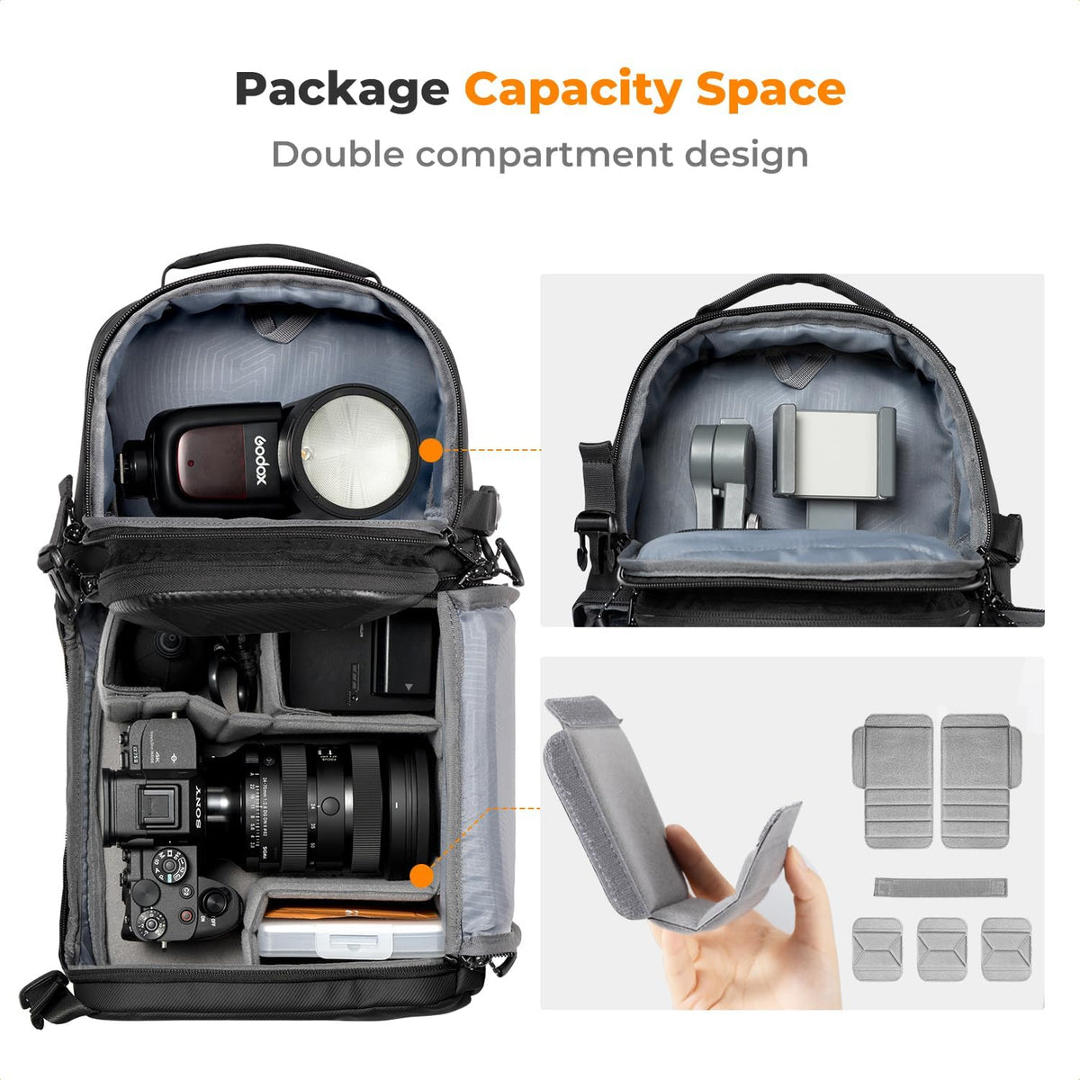 K&F CONCEPT Hardshell Camera Sling Bag, 10L EVA Case with Tripod Holder
