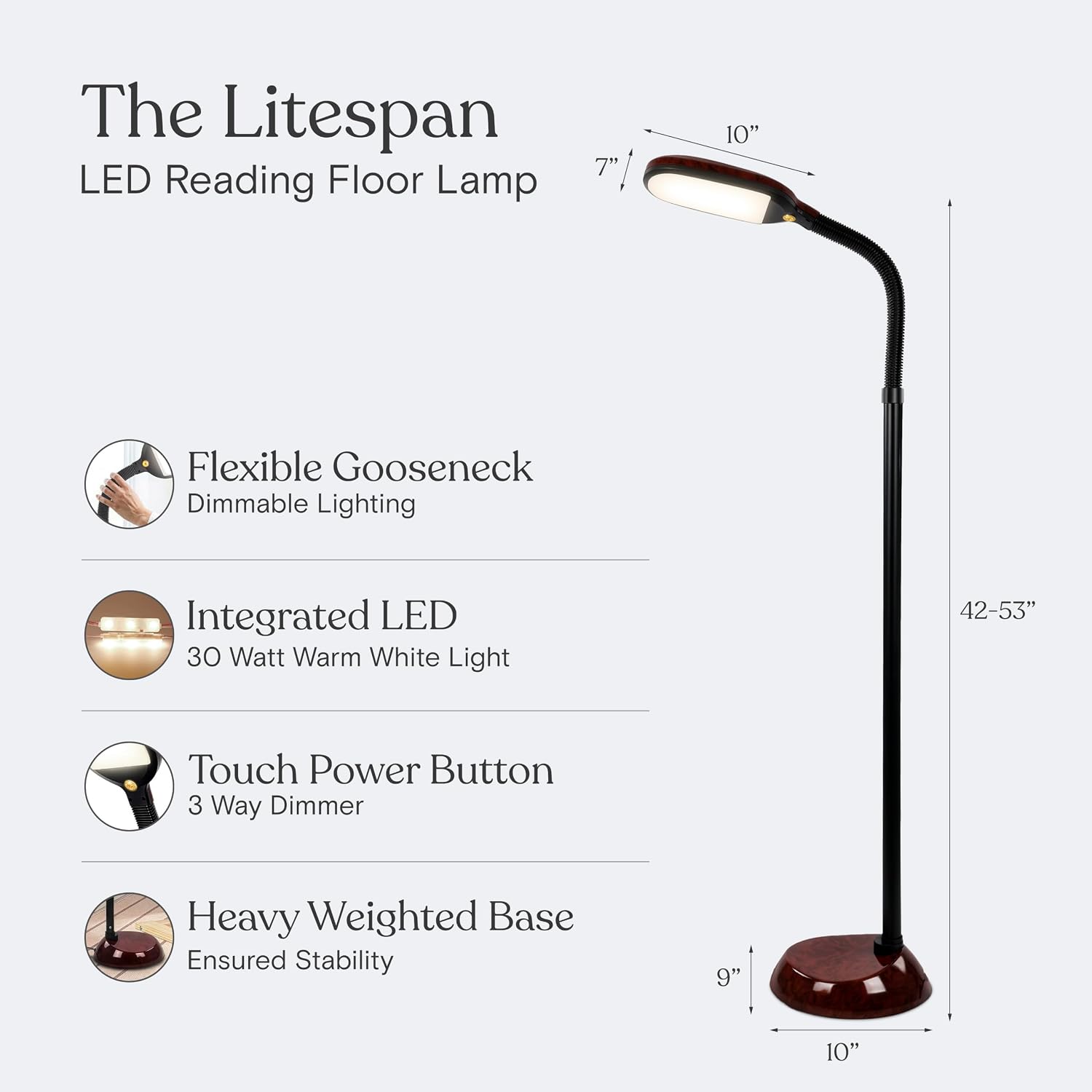 Brightech Litespan - Bright LED Floor Reading Lamp for Over Chair Crafts and Reading, Estheticians' Light for Lash Extensions, Adjustable Standing Lamp for Living Room, Bedroom, Office - Havana Brown