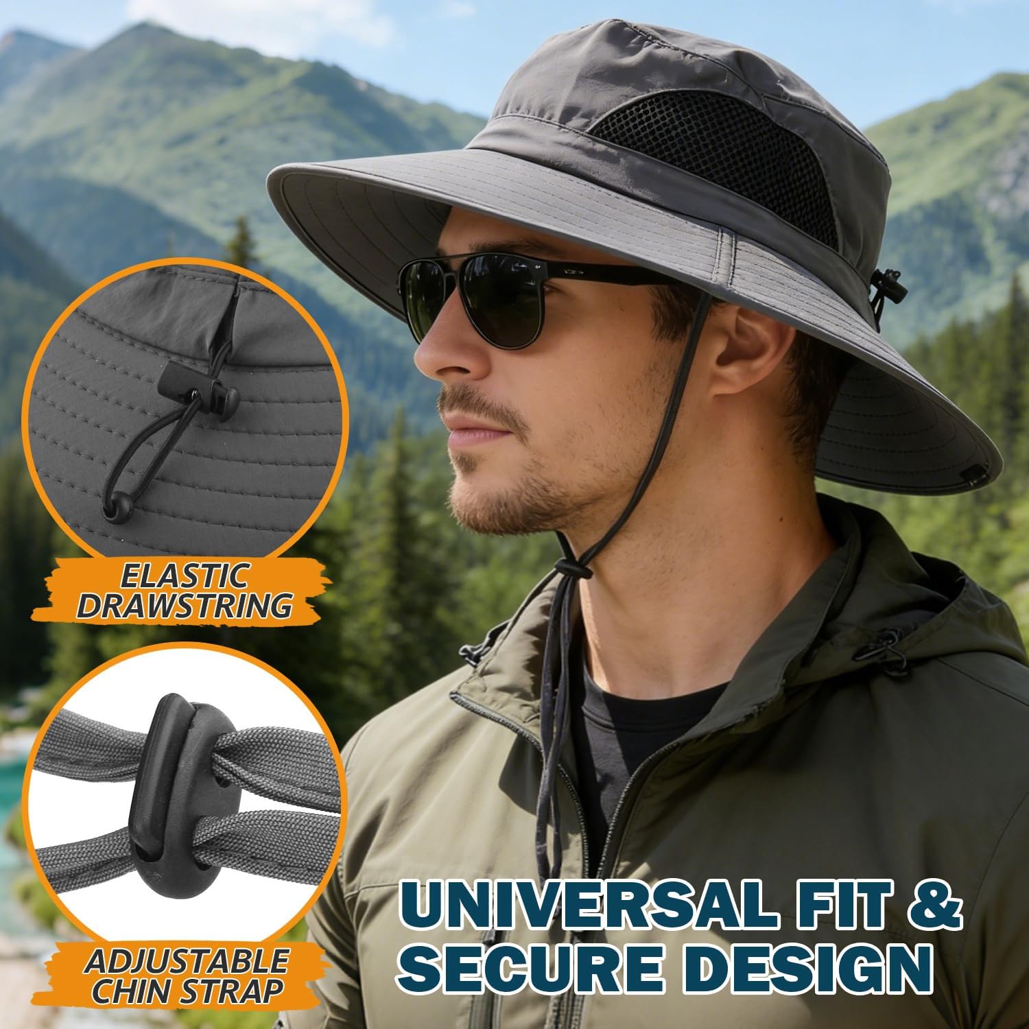 Wide Brim Sun Bucket Hat, Waterproof Boonie Hat for Men & Women