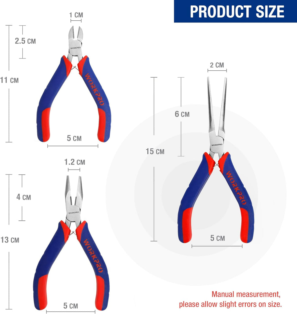 WORKPRO Mini Pliers Set, 3-Piece Small Pliers Tool Kit