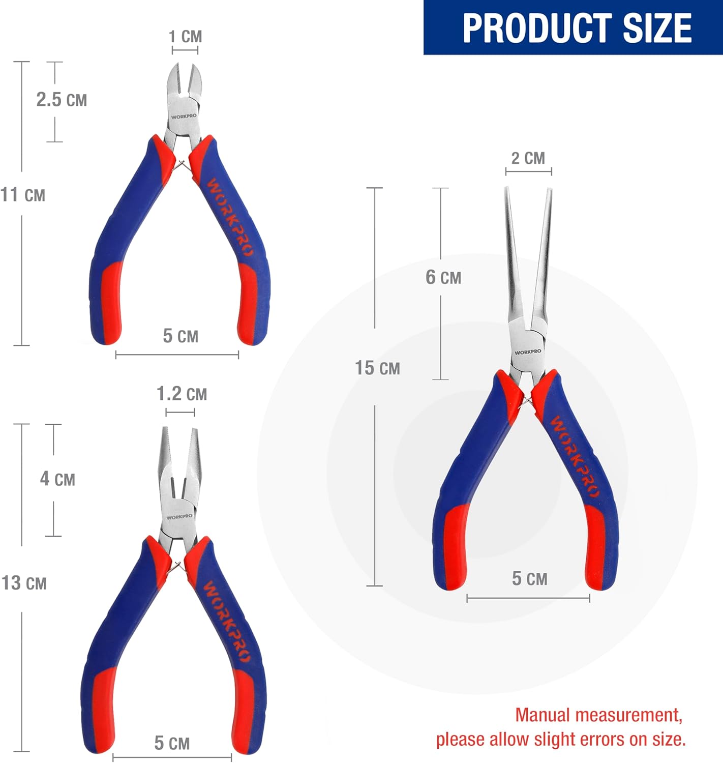 WORKPRO Mini Pliers Set, 3-Piece Small Pliers Tool Kit