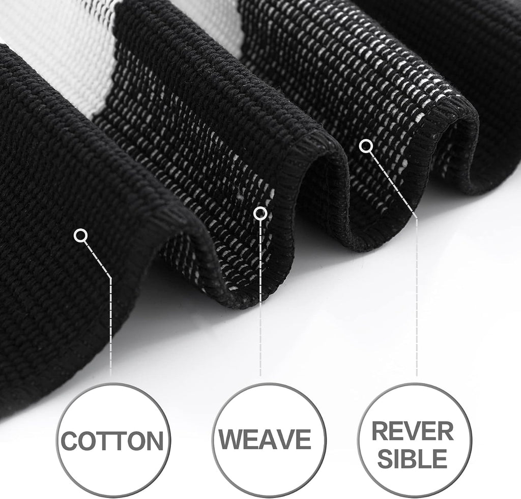 MUBIN Fall Decor Cotton Buffalo Plaid Rug, 3' x 5' Black and White Outdoor Rug Front Door Decorative Mat, Washable Doormat Foldable Area Rug Layered Door Mats Rug for Front Porch, Entryway, Patio