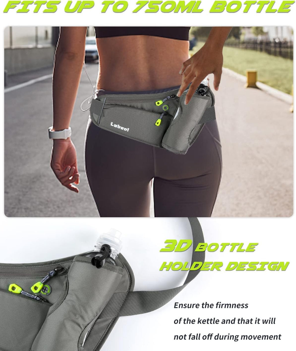 Running Belt, Waterproof Hydration Belt with Water Bottle Holder Hiking Walking Waist Pack Reflective Adjustable Fanny Pack Compatible for Phone Waistband Outdoor