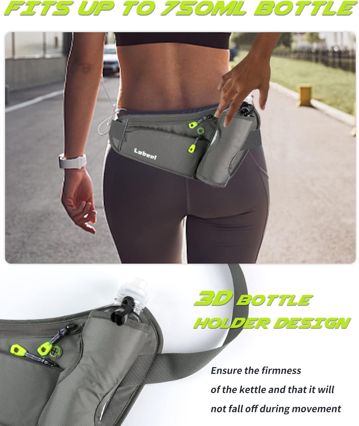 Running Belt, Waterproof Hydration Belt with Water Bottle Holder Hiking Walking Waist Pack Reflective Adjustable Fanny Pack Compatible for Phone Waistband Outdoor