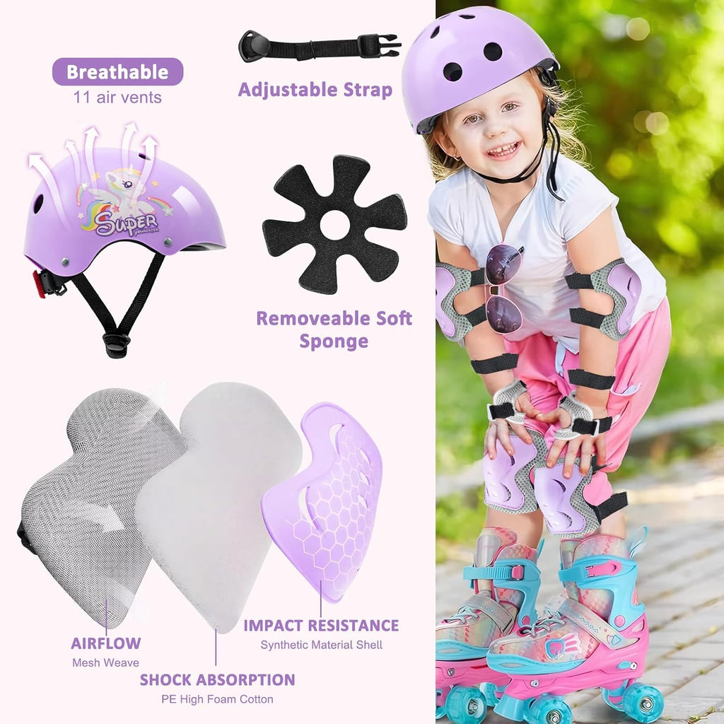 Adjustable Kids Bike Helmet Set with Knee, Elbow and Wrist Pads, Toddler Helmet for Ages 3-5-8-14 Boys Girls, Protective Gear Set for Ages 3-14 Kids & Youth, for Bikes Skateboards Rollerskates