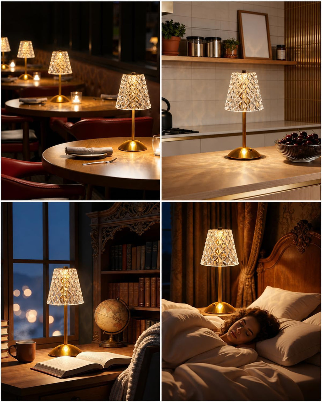 Nusogon Rechargeable Cordless Table Lamp, Gold Small Battery Powered Lamp