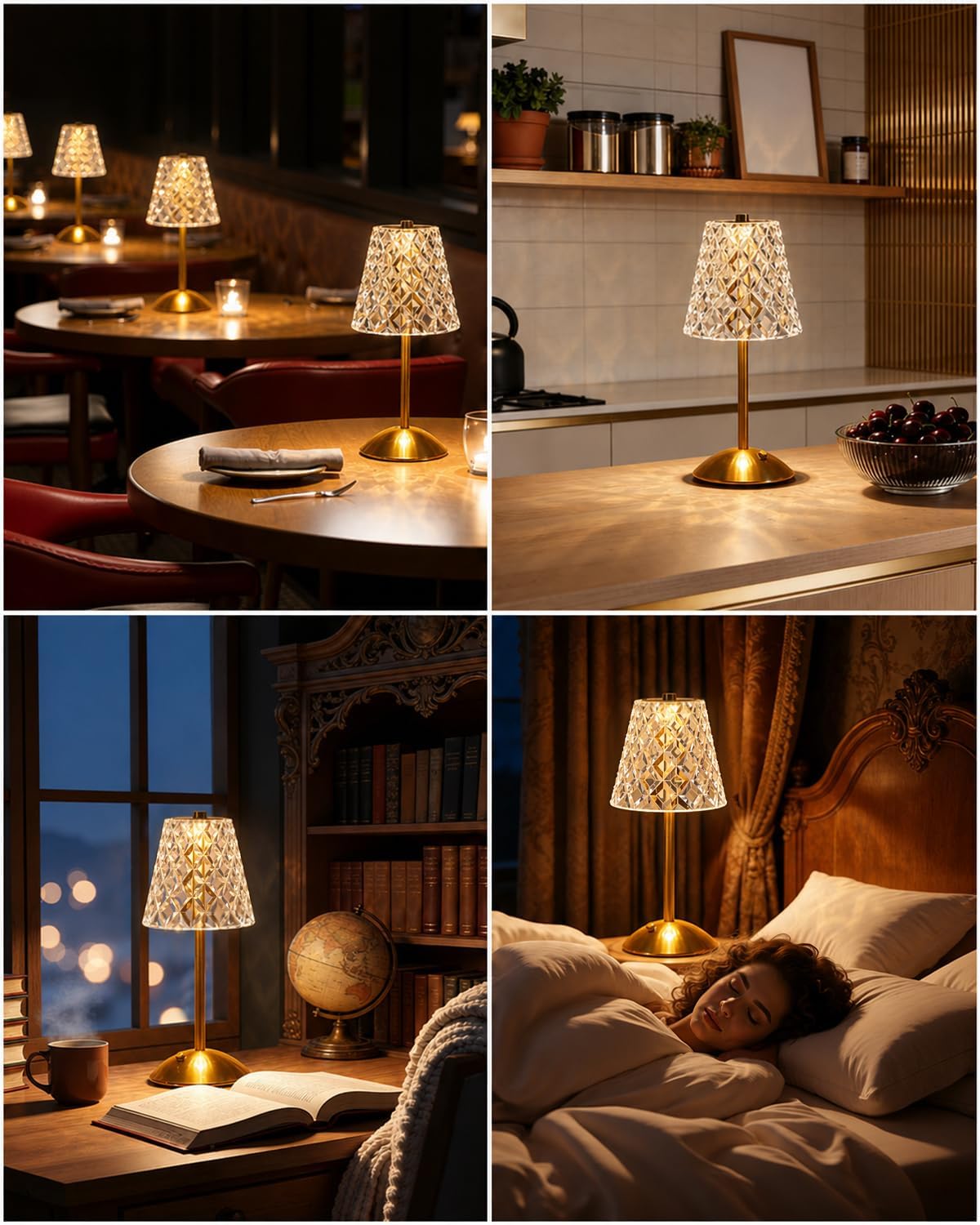 Nusogon Rechargeable Cordless Table Lamp, Gold Small Battery Powered Lamp