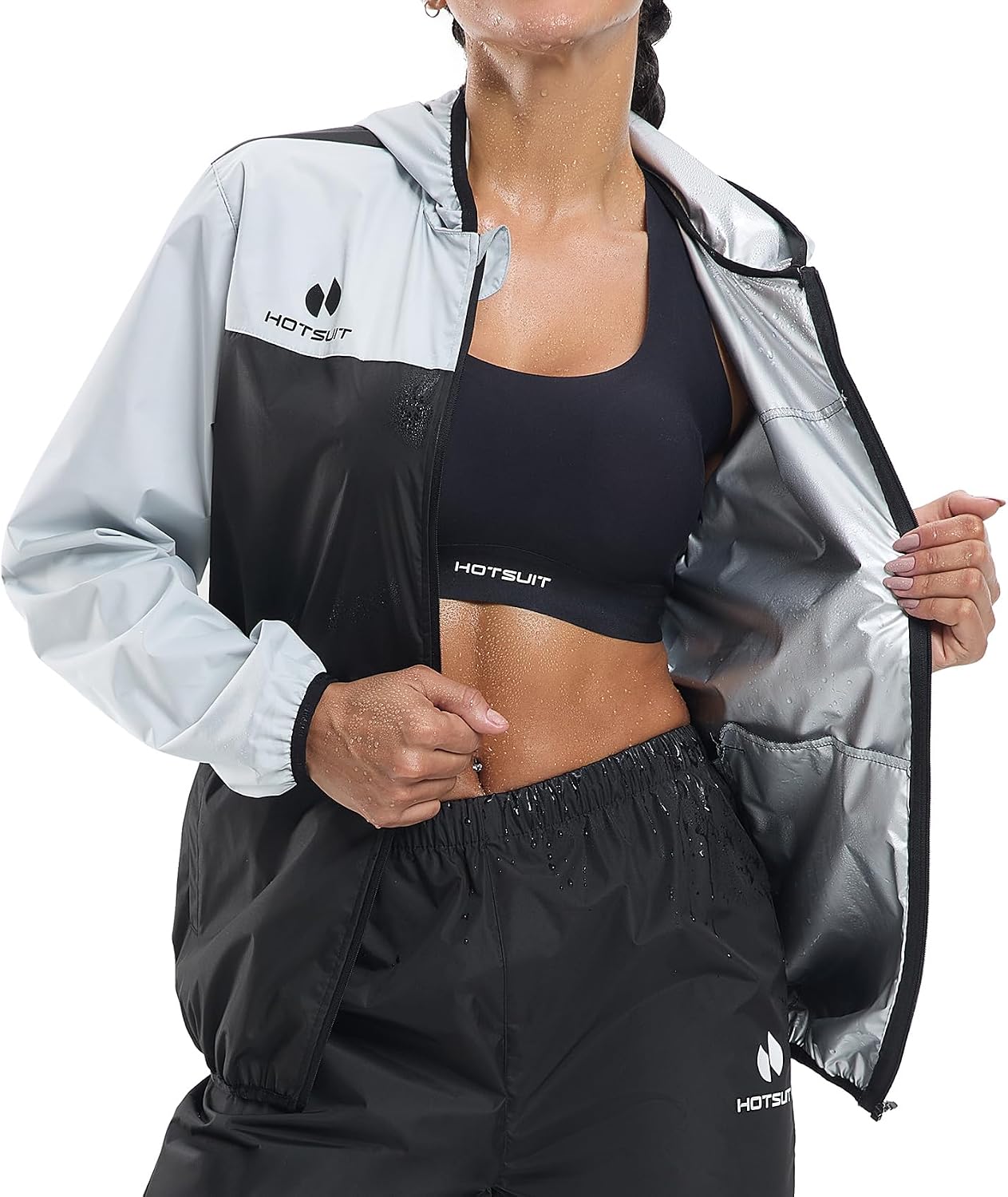 HOTSUIT Sauna Suit for Women Weight Loss Sweat Suits Sauna Jacket Pant Machine Washable Anti Rip for Gym Workout Exercise