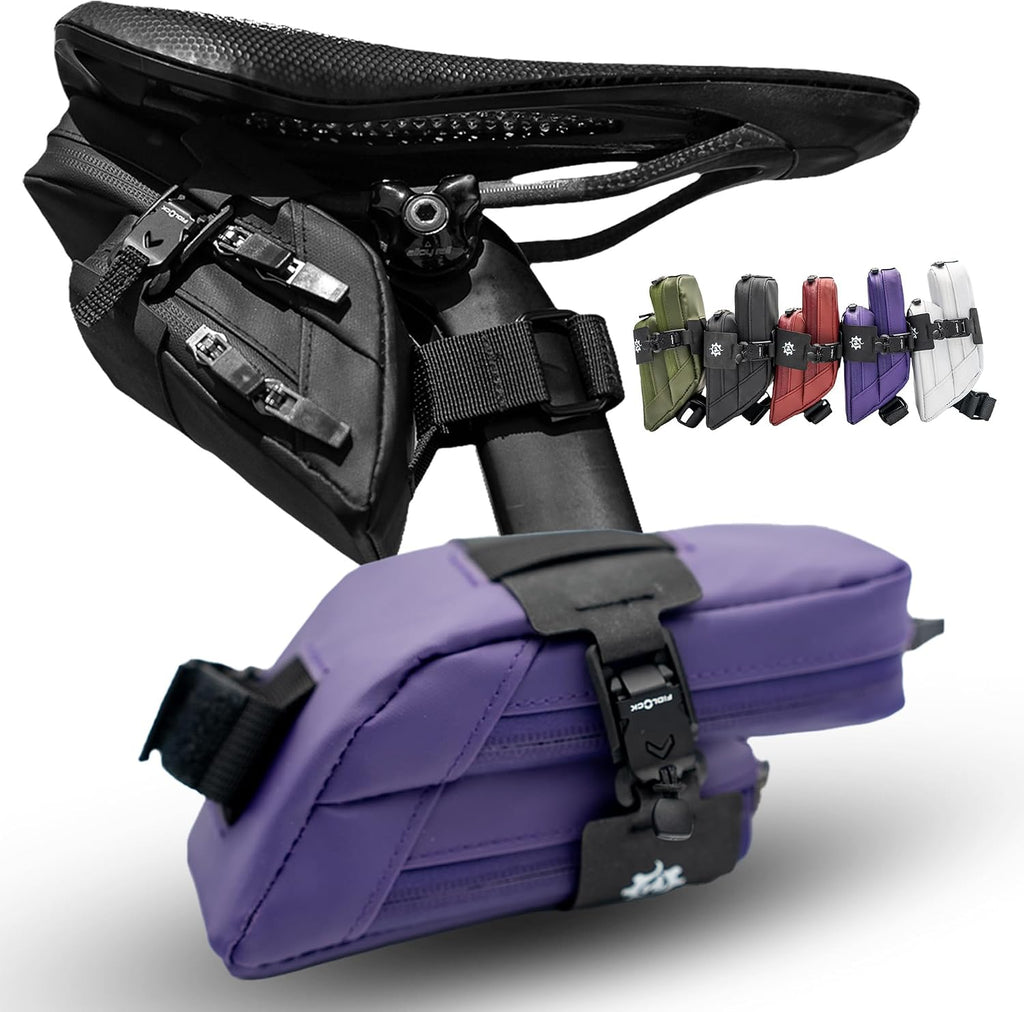 Lumiere & Co. Magnetic Quick-Release Bike Saddle Bag – Double Compartment, Low-Profile Brick Design, Designed with Fidlock's Magnetic Black V Buckle Attachment System, Mach X (White)