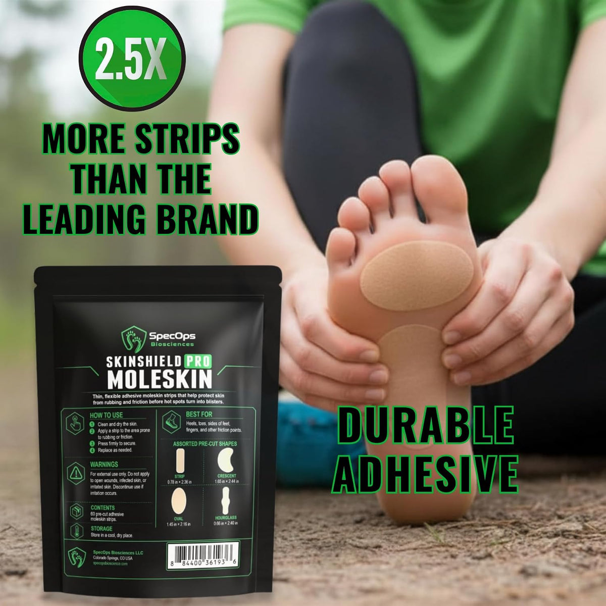 SpecOps Biosciences 60 Strips Thin Athletic Moleskin | Hiking & Running