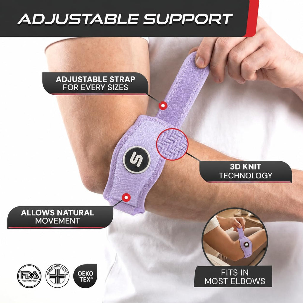 Sleeve Stars Tennis Elbow Brace for Men & Women, Elbow Brace for Tendonitis, Tennis Elbow Strap, Golfers Elbow Brace, Elbow Support Wrap for Tennis Elbow Relief, Fits 9"-23" (Pair/Light Purple)