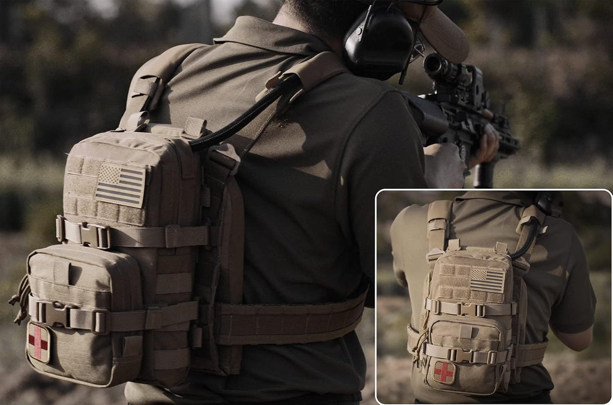Tactical Small MOLLE Hydration Pack Outdoor Water Bladder Carrier Pack for Vest Backpack(Camo+Bladder)