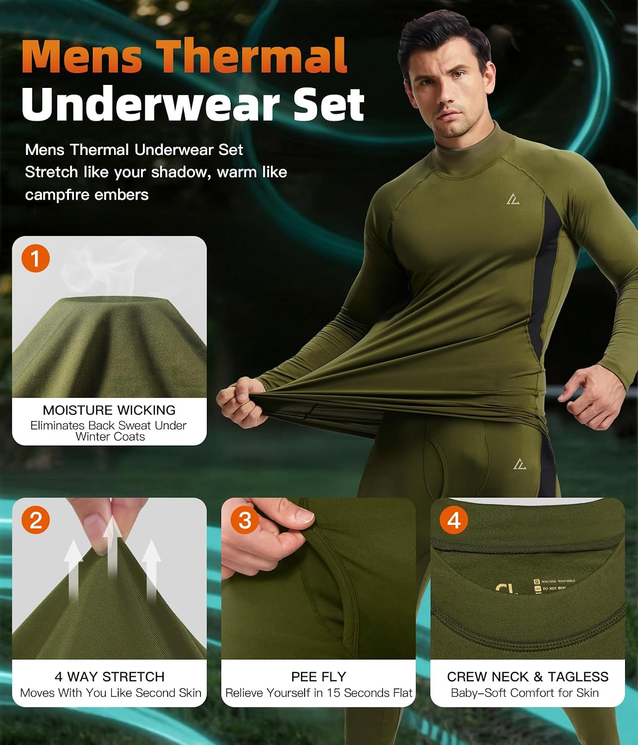 Mens Thermal Underwear Long Johns Set Cold Weather Hunting Base Layer