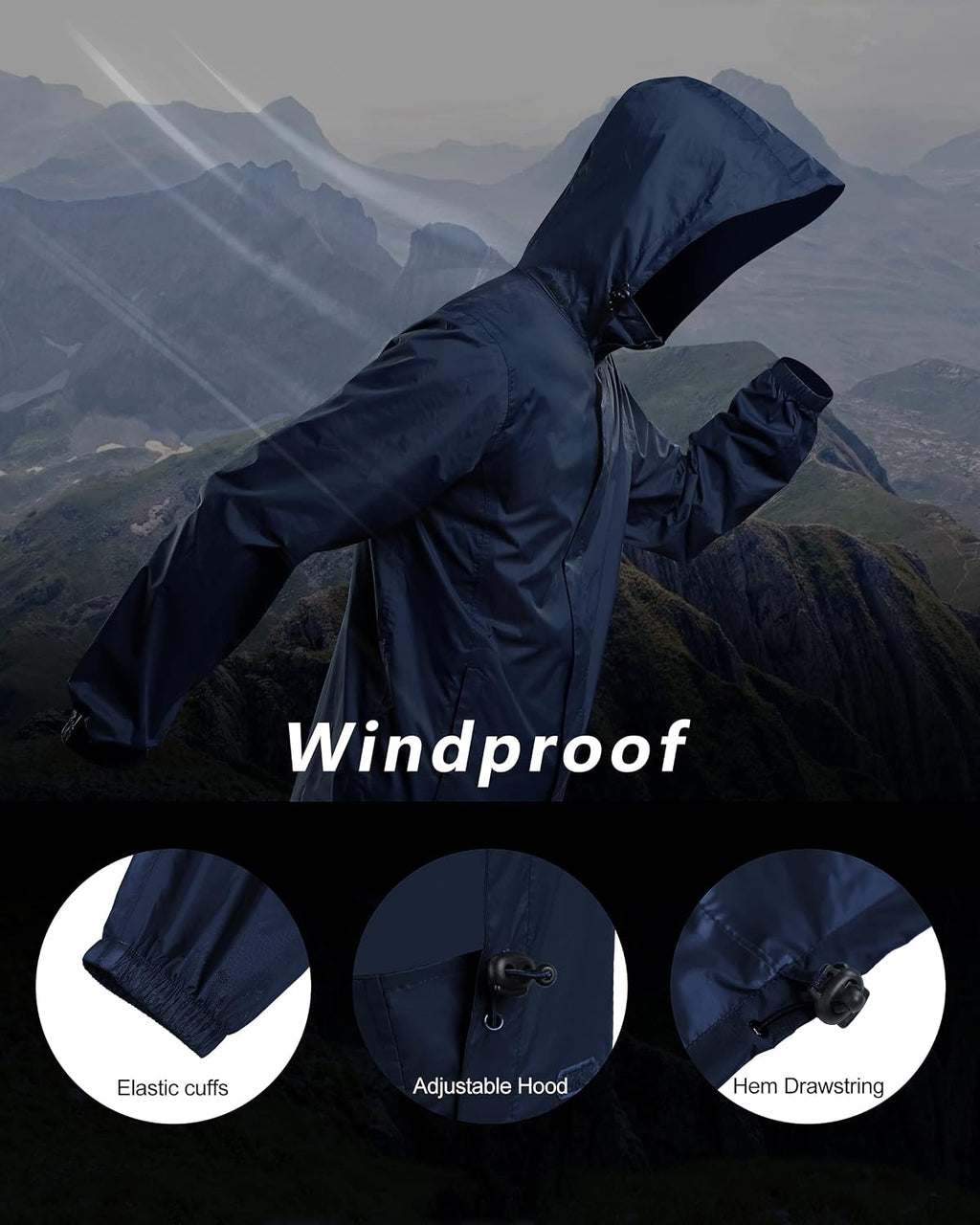 Outdoor Ventures Men's Rain Jacket Waterproof Lightweight Packable Raincoat