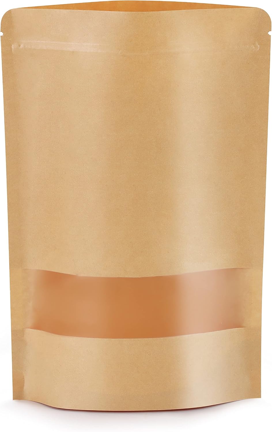 50pcs Kraft Bags with Window 7.1x10 Inches Brown Reusable Sealable Zip Lock Food Storage Stand up Paper Pouches for Home or Business