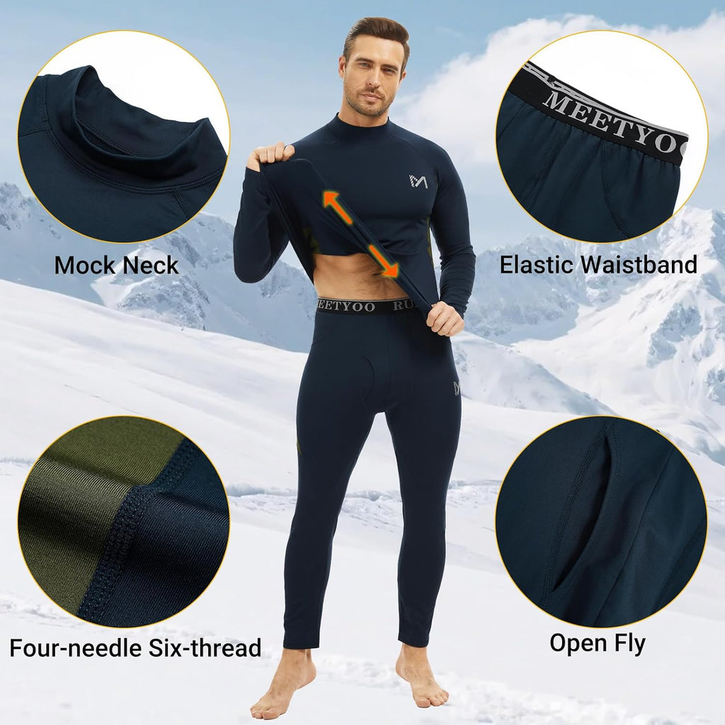 MEETYOO Thermal Underwear for Men, Winter Gear Long Johns Base Layer Top and Bottom Set for Skiing Running