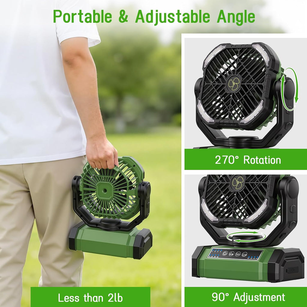 UUYEE Camping Fan Rechargeable, Battery Powered Fans - Green