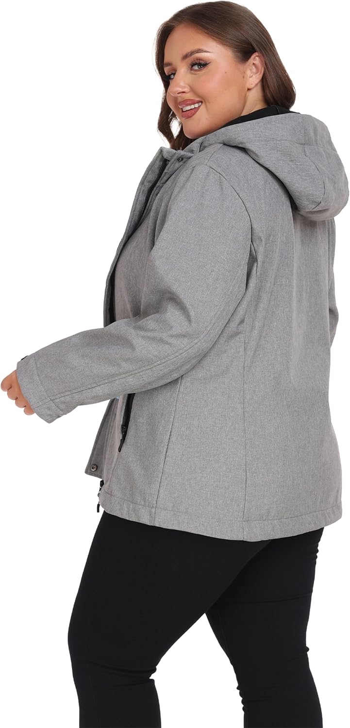 wantdo Women's Plus Size Softshell Jackets Hooded Fleece Lined Windbreaker