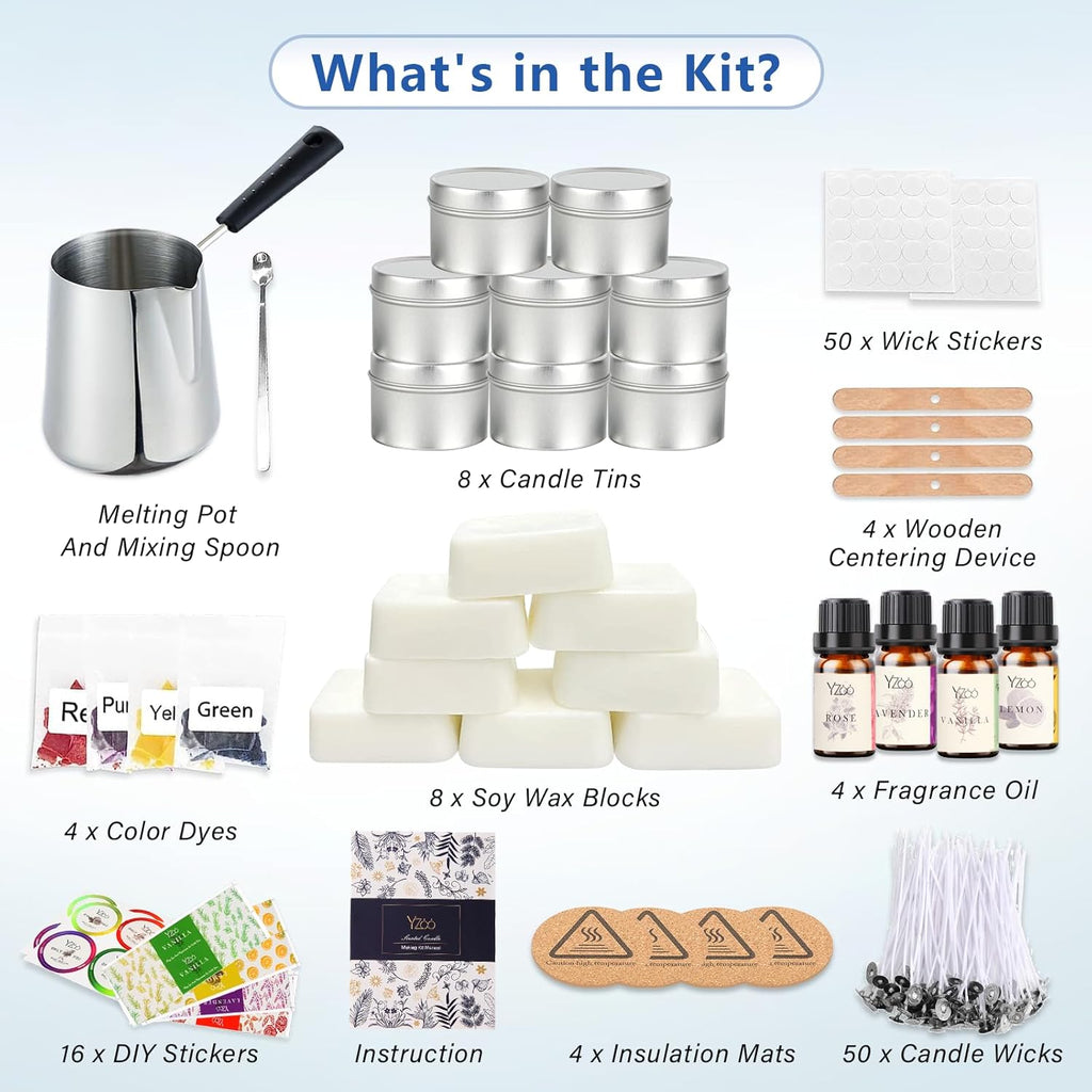 Complete Candle Making Kits for Adults Beginners, DIY Candle Making Supplies Include Soy Wax,Wax Melter,Scents,Dyes,Wicks,Wicks Sticker,Candle Tins & More-Full Candle Maker Set - Arts & Crafts Kits