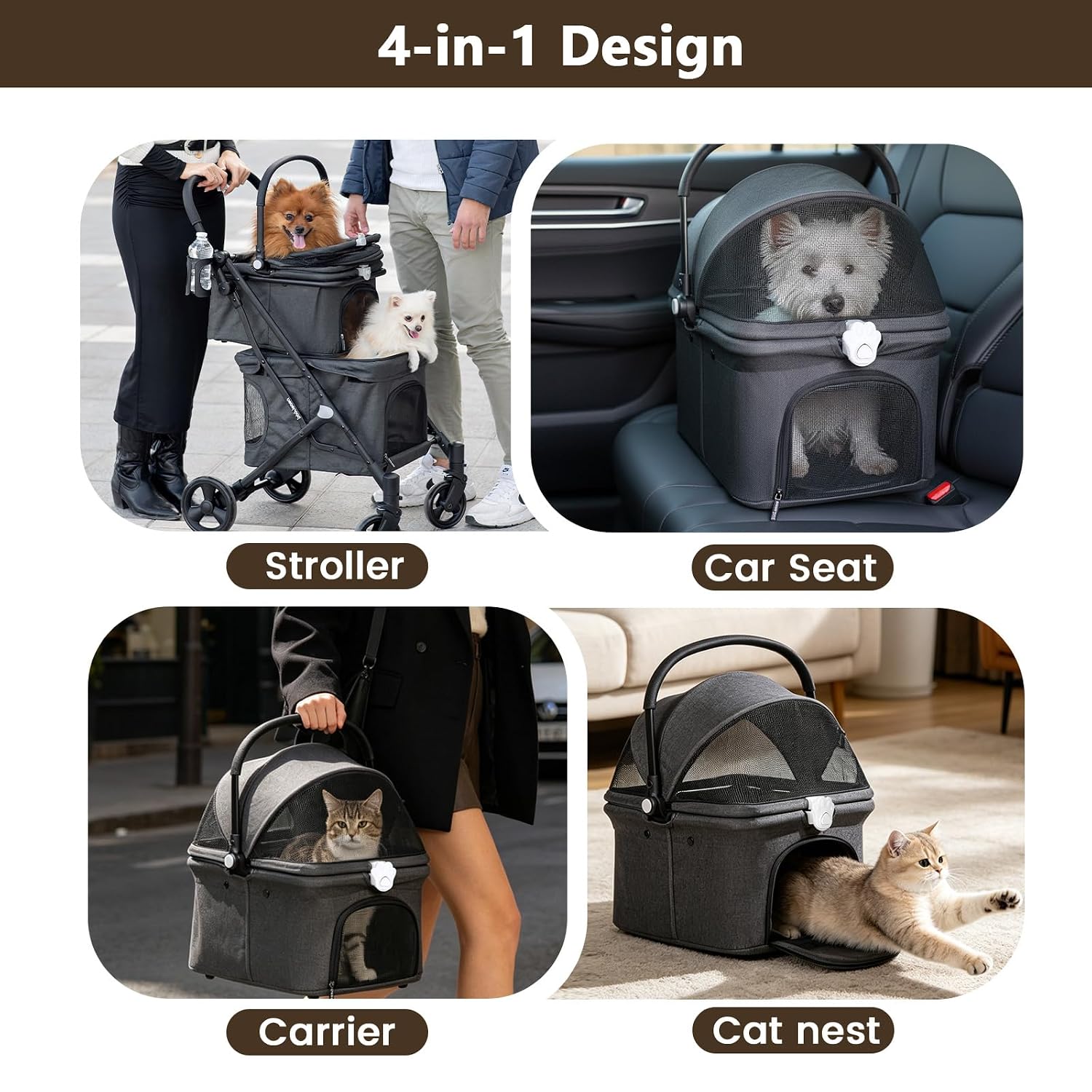 T1 Double Pet Stroller for Small Dogs & Cats (Black)