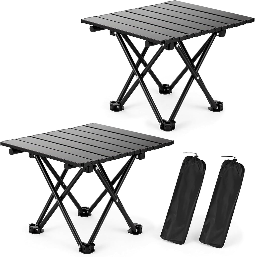 2 Pack Camping Table Foldable, Portable Folding Beach Table, Black-S