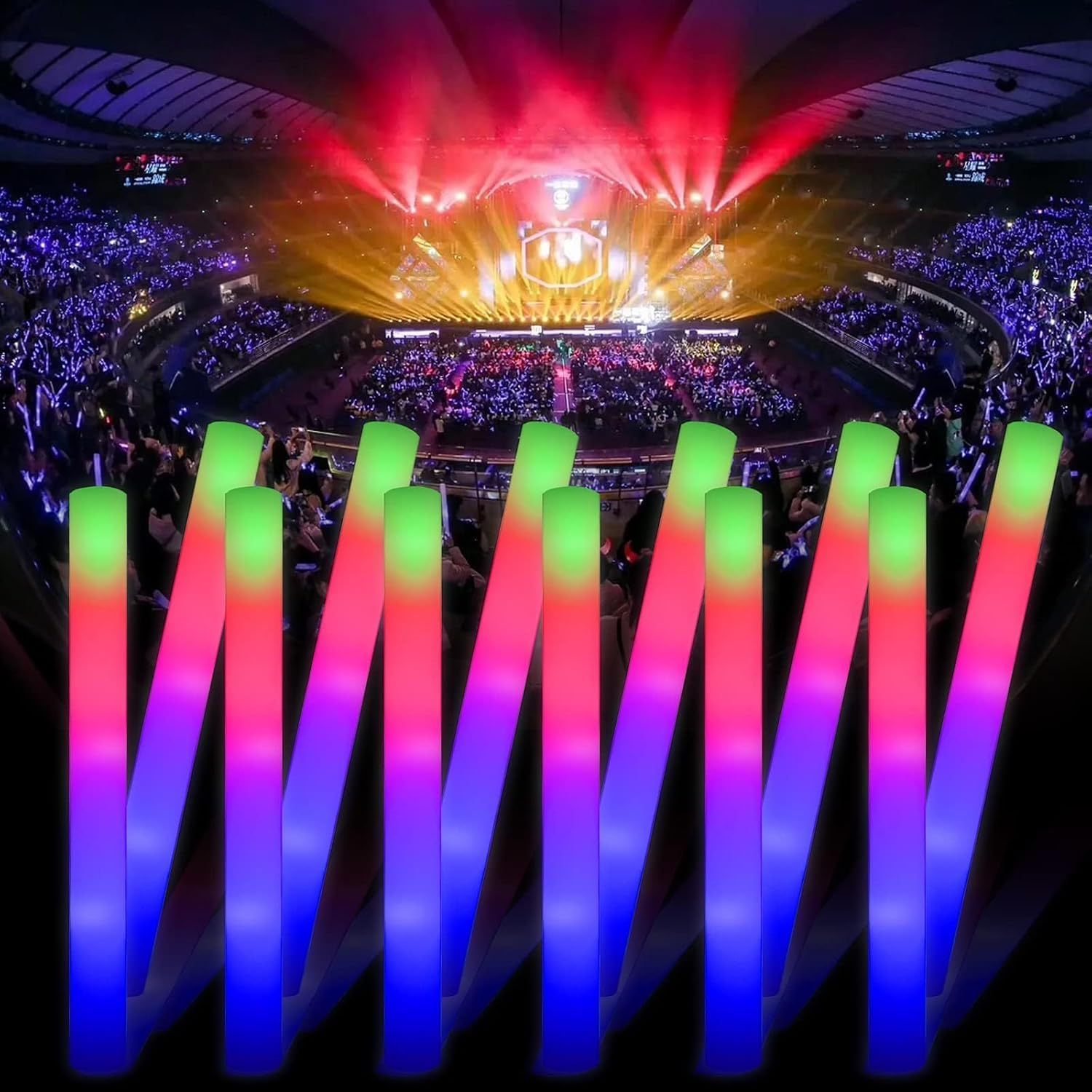 202pcs Glow Sticks Bulk,Led Foam Sticks 3 Flashing Modes light up foam sticks Glow in The Dark Party Supplies glow sticks for Wedding Christmas , Birthday ,Concerts, DJ