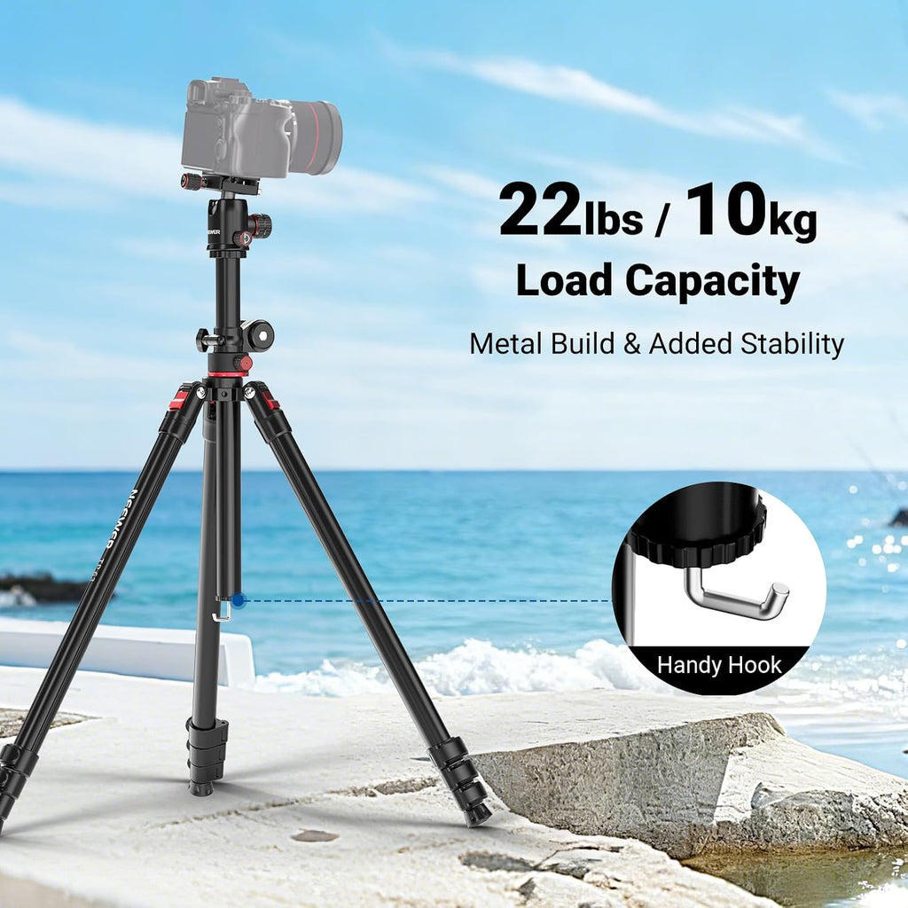 NEEWER 90 Inch Tall Overhead Horizontal Camera Tripod Monopod with Ball Head & Flexible Center Column, Metal DSLR Video Travel Stand, Arca Type QR Plate & Inverted Legs, Max Load 10 kg / 22 lbs, TP63