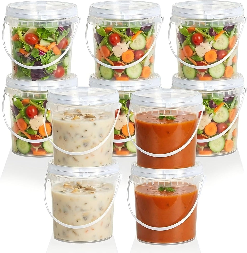 ASEVAT 10 Pack 67OZ/2000ML Airtight White Plastic Bucket with Lid & Handle, Food Grade Reusable Tub - Freezer & Microwave Safe for Ice, Ice Cream, Sauce, Soup & Party