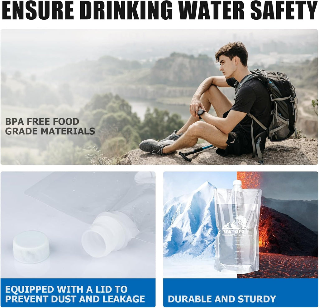 Ancable 64oz Collapsible Water Bottles, 6-Pack Reusable Travel Foldable Water Bottles for Hiking Camping Running Bike, BPA-Free Water Bottle