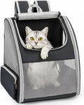 Conlun Cat Backpack Carrier for Small Dogs and Cats Fit Up to 15 Lbs,Small Dog Backpack, Foldable with 3-Side Mesh Windows, Pet Carrier for Travel & Hiking Friendly，Gray