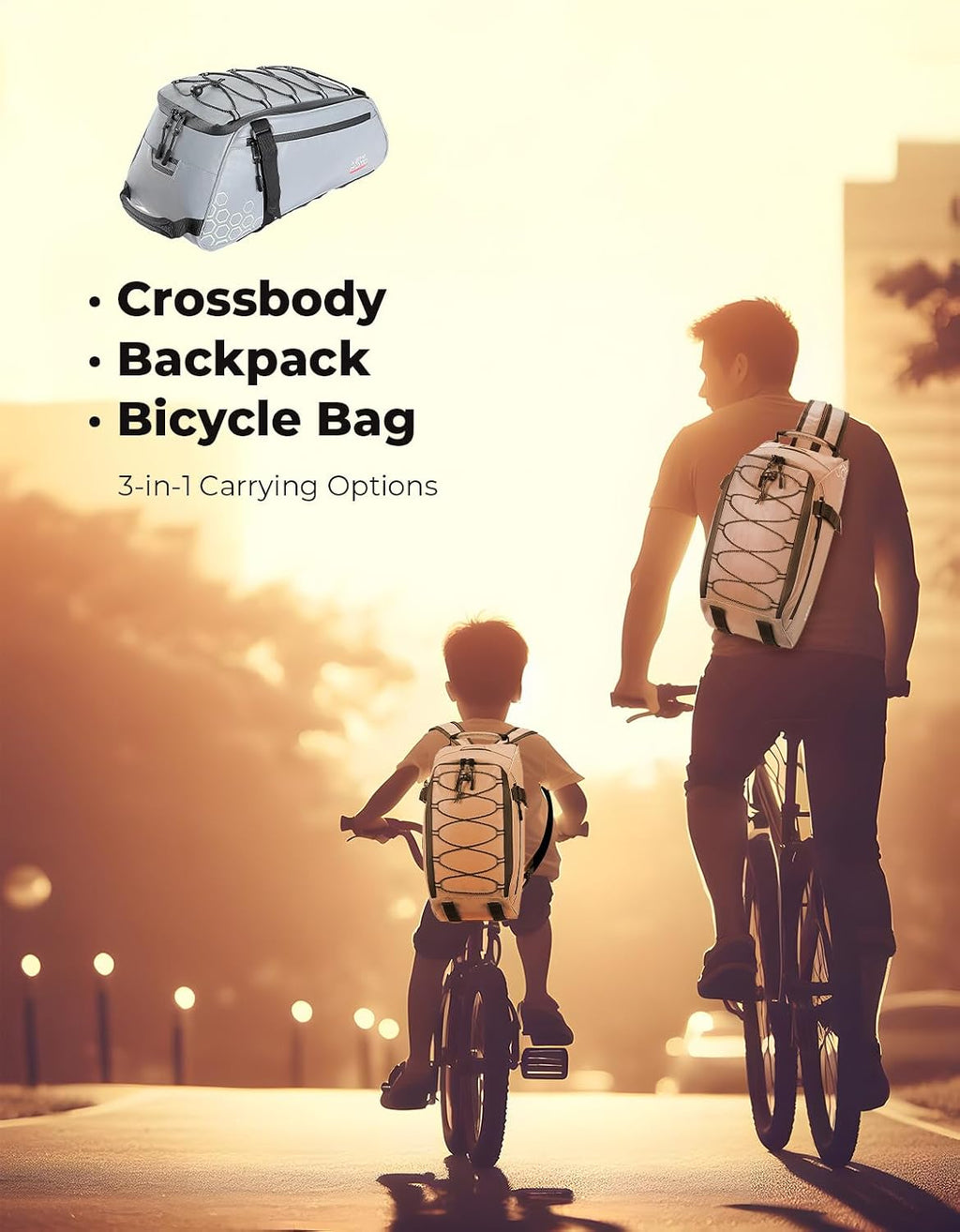 KEMIMOTO Fully Reflective 3-in-1 Rear Bike Bag, 11L Convertible Backpack